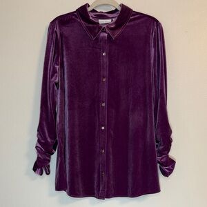 Susan Graver Plum Orchid Knit Velvet Button-Down Shirt